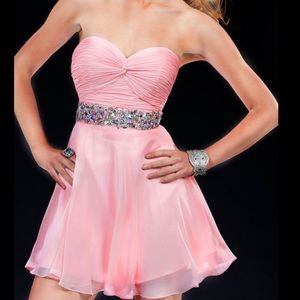 Jovani light pink mini dress jewels waistband size 12 D1